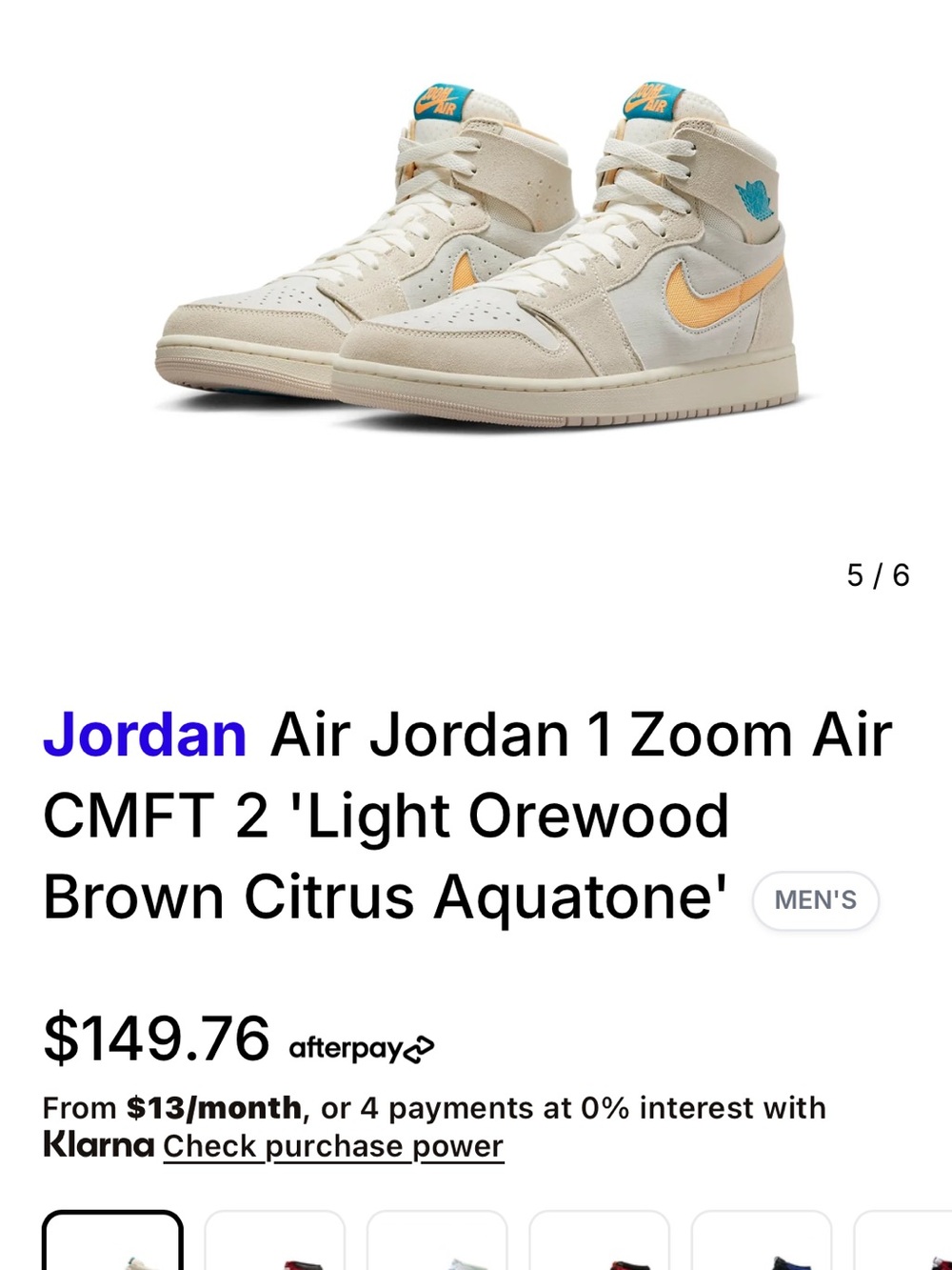 Jordan Air Jordan 1 Zoom Air CMFT 2 - Cream with Yellow and Teal Accents